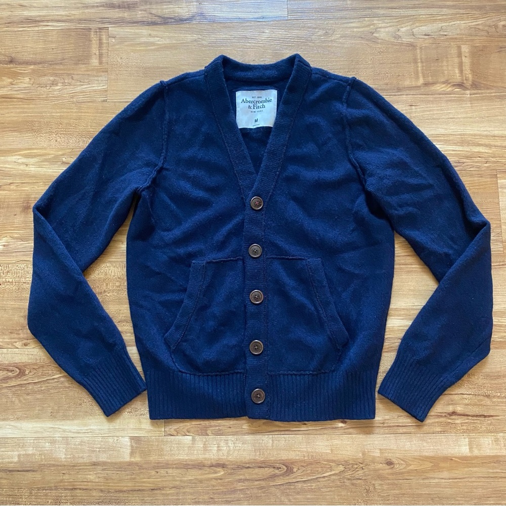 A&F Women’s M Navy Blue Grandpa Cardigan Knit Sweater Wool Cashmere Soft Cozy